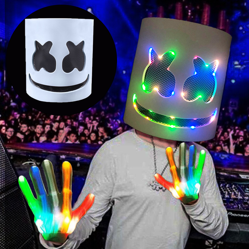 LED 라이트업 마스크와 장갑 DJ 마시멜로 헤드 헬멧 - Led Gloves Music 리뷰 및 가격